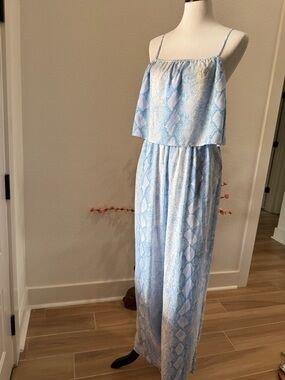 19 Cooper Light Blue snake print Printed jumpsuit with Spaghetti Straps